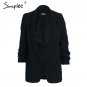 Simplee Turn-down pocket blazer coat women Ruched sleeve black suit blazer Cool OL slim winter outer