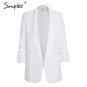 Simplee Turn-down pocket blazer coat women Ruched sleeve black suit blazer Cool OL slim winter outer