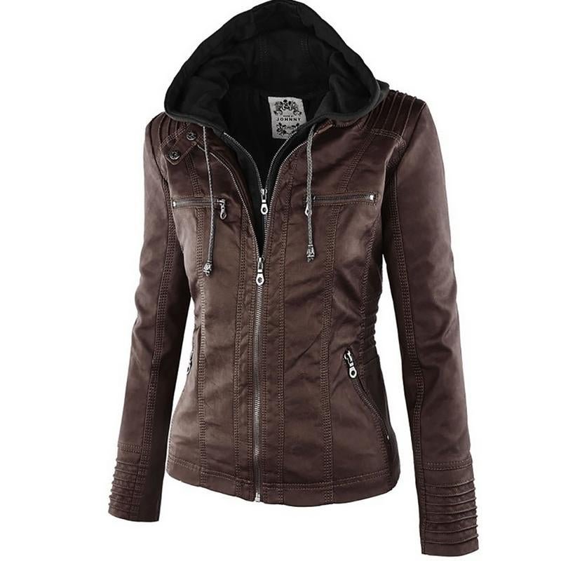 2017 Fashion Winter Faux Leather Jacket Women\'s Coats Hooded Slim Motorcycle Jacket Women Basic Jac