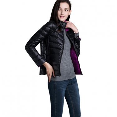 2017 New Arrival Autumn Winter Women Jacket Double Side Wear Light Thin Down Female Coat Fashion Wom