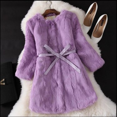 Natural Fur Coat New Winter Entire Skin Real Rabbit Fur Long Coat Korean Female Three Quarter Sleeve