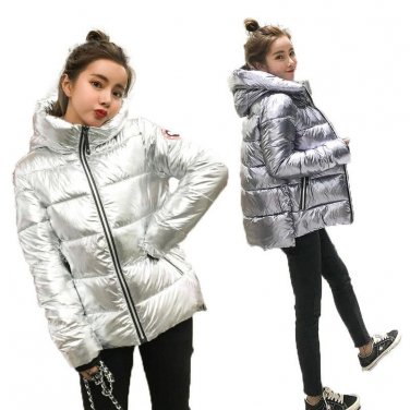 Silver Bright Jacket Coat Women Winter Warm Down Cotton Padded Short Parkas Bread Style new Autumn F
