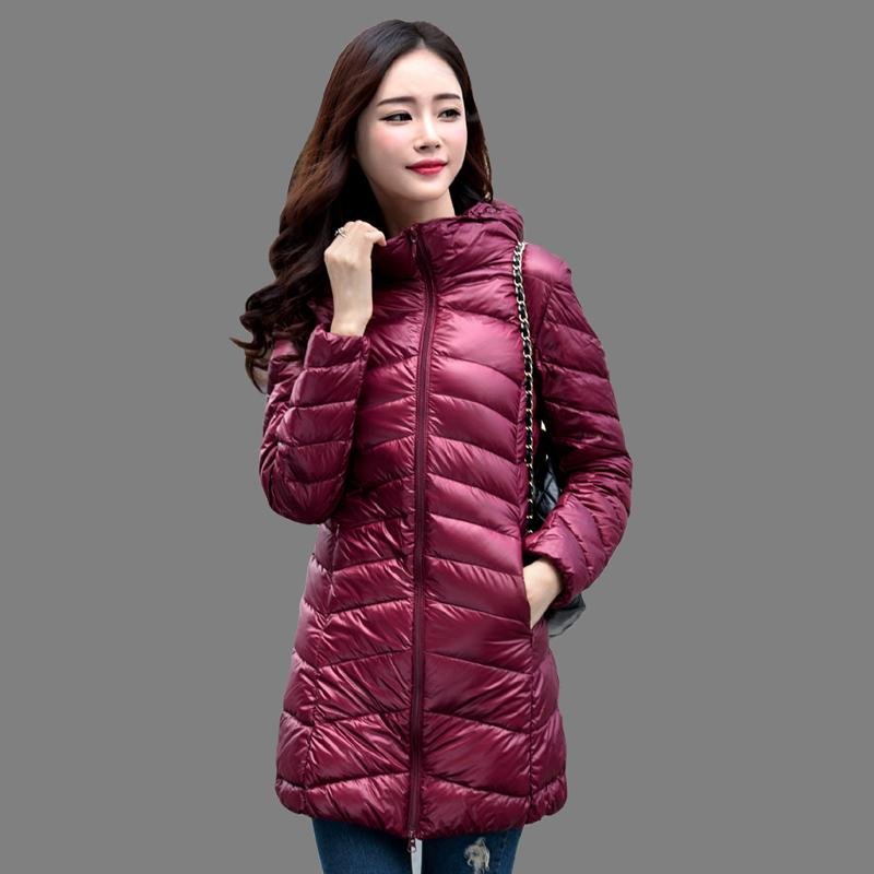 Women Winter Coat 2017 New 90% White Duck Down Jackets Slim Hooded Long Down Coat Portable Plus Size