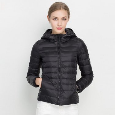 2017 New Women Winter Jacket Ultra Light White Duck Down Jacket Fashion Warm Slim Hooded Down Coat f