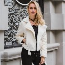 Lily Rosie Girl Khaki Suede Leather Jacket Women Double Zipper Pocket High Waist Belt Warm Woollen I