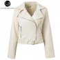 Lily Rosie Girl Khaki Suede Leather Jacket Women Double Zipper Pocket High Waist Belt Warm Woollen I