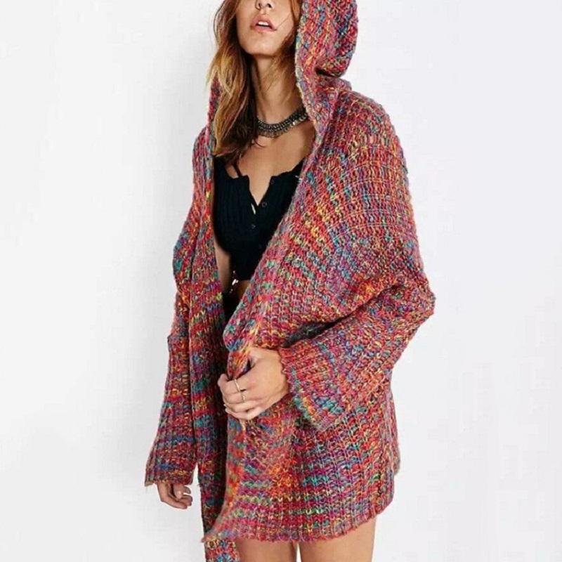 2018 Autumn Winter Knitted Cardigans Coat Plus Size Women Long Sleeve Batwing Poncho Sweater Crochet
