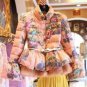 Newest Women Flower Printed Cotton Wadded Jacket Coat Winter Lantern Sleeve Rabbit Fur Patchwork Pri