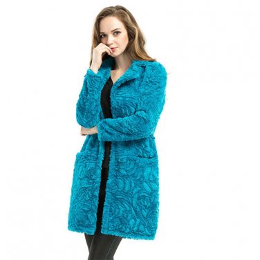 Stylish Blue Curly Long Hairy Shaggy Faux Lamb Wool Fur Coat 2017 Winter Women Lapel Faux Fur Jacket