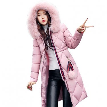 Elegant Fur Winter Coats Thickened Parka Women Down Jackets Long Pink Stitching Warm Coat Down Lady 