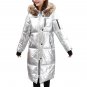 Winter Fashion Silver Down Jacket Female Parkas Street Zipper Long Sleeve Winter Coat 2017 Women War