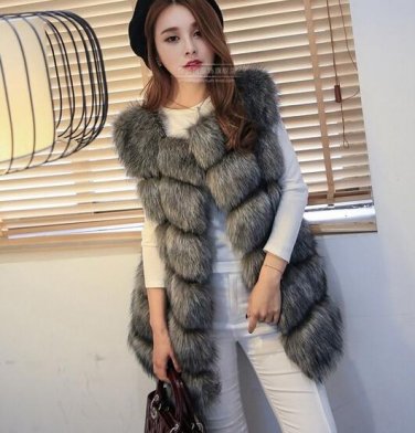 New Arrival 2015 Winter Warm Fsahion Long Women Faux Fur Vest Faux Fur Coat Fox Fur Vest Colete Femi