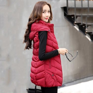Long cotton padded hooded winter women waistcoat slim autumn warm female vest ladies plus size 3Xl 4