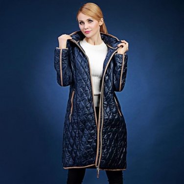 winter jacket women Slim hit the color zipper hooded padded jacket  European and American fashion co