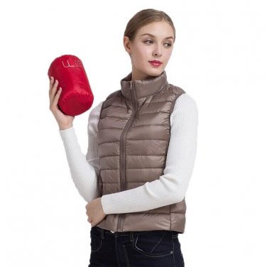 Jacket Coat Women Winter Down Coat Female Vest Sleeveles Slim Short Outwear Ultra Light 90%White Duc