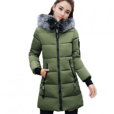 Winter Down Cotton Jackets Womens New 2017 Long Coat Hooded Fashion Parkas Plus size Fur collar Blac