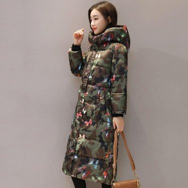 2017 Women Winter Long Down Coat Fashion Female Print Duck Parkas Jacket Thick Warm Elegant Hooded D