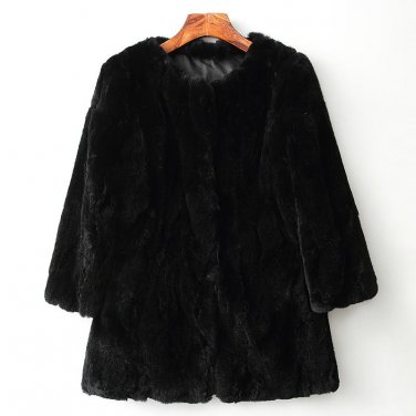 Women\'s Genuine Real Natural Rabbit Fur Coat Women fashion Mid-Long jacket Lady Winter Warm Overcoa