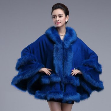 2017 autumn winter new elegant double-deck hooded fox fur coat ladies faux fur knitted capes shawl l