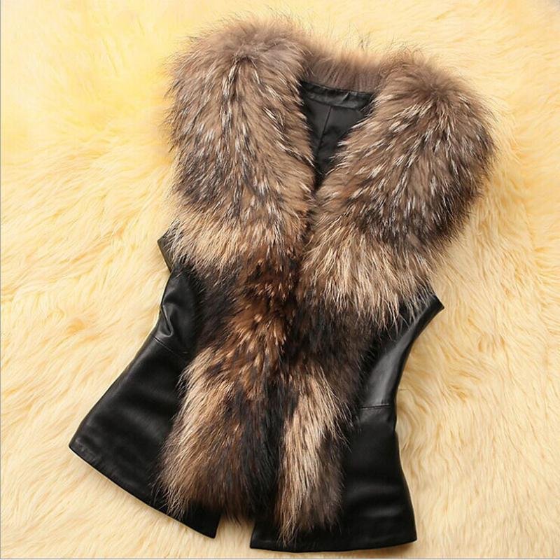 2017 Autumn Women Brown Plus Size Faux Fur Vest Winter Slim Fit Long Faux fur Coat Women Gilet Rabb