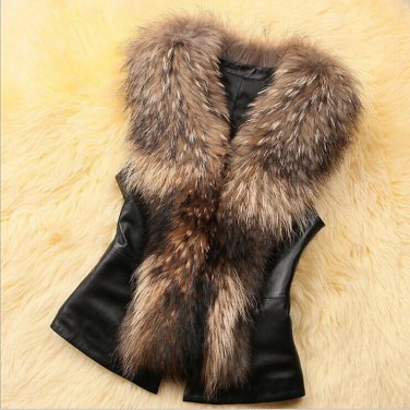 2017 Autumn Women Brown Plus Size Faux Fur Vest Winter Slim Fit Long Faux fur Coat Women Gilet  Rabb