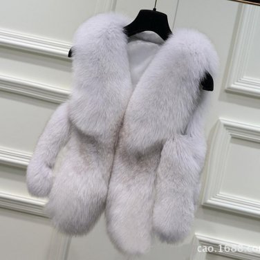 Ms Luxury Splicing Fur Coat Good Quality Lady Warm Winter Fox Fur Coat Artificial Fur Vest The Fox F