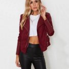 2018 New Women Autumn Winter PU + Suede Faux Leather Jackets Lady Brown Matte Motorcycle Biker Zippe