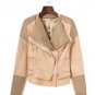 2018 New Women Autumn Winter PU + Suede Faux Leather Jackets Lady Brown Matte Motorcycle Biker Zippe