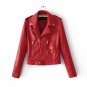 high quality New 2018 Autumn Winter Fashion Turn-down Collar Short Leather Jacket Black Slim Red Lea