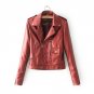 high quality New 2018 Autumn Winter Fashion Turn-down Collar Short Leather Jacket Black Slim Red Lea