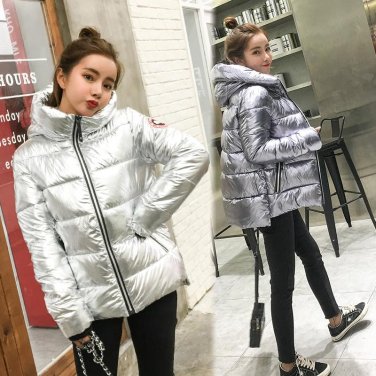 Silver Bright Jacket Coat Women Winter Warm Down Cotton Padded Short Parkas new high quality Fashion