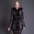 BASIC EDITIONS 2016 Winter Slim Coat Metallic Silk Fabric With Raccoon Fur Collar Cotton Jacket Spli
