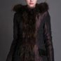 BASIC EDITIONS 2016 Winter Slim Coat Metallic Silk Fabric With Raccoon Fur Collar Cotton Jacket Spli
