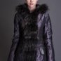 BASIC EDITIONS 2016 Winter Slim Coat Metallic Silk Fabric With Raccoon Fur Collar Cotton Jacket Spli
