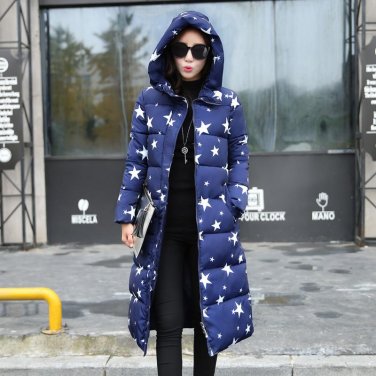Plus Size L-3XL Winter Jacket Women Over Knee Padded Outwear Cotton Coats Jacket Star Parkas Women J