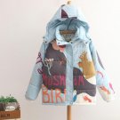 2017 winter fresh cartoon print with hood thick warm wadded jacket coats down parkas sky blue haraju
