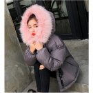 Nellbang Women parkas cotton casual thick coat adjustable waist fur wide-waisted hoody solid long ja
