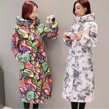 Wmwmnu 2017 Print Thick Warm winter jacket women windproof jacket with hood Cotton padded coat parka