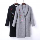 2017 winter coat women fashion embroidery wool coat long sleeve women basic coats gray long coat sli