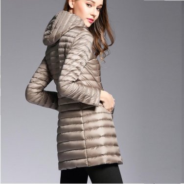 MOSHU Women Down Coat Winter Long Jacket Coat Warm Elegant Slim Jacket Coat Casual Ultra Light 90% W