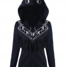 Autumn Winter Moon Print Sweatshirts Fringe Zip Up Pullover Hooded Hoodies Black Women Coats Tracksu