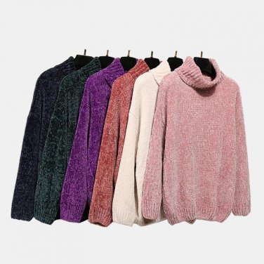 new winter autumn warn  turtleneck velvet sweater woman pink blue green white brown pullover plus si