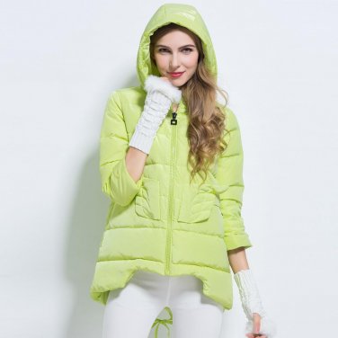 New Down Jackets Spring Winter Korean Style Down Loose Coat Winter Hooded Zipper Coast Green Pink Gr
