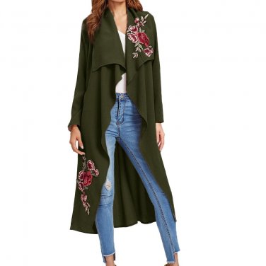Women winter Autumn coat Irregular Collar embroidered long sleeved Belt Lace-up female coat elegant 