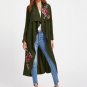Women winter Autumn coat Irregular Collar embroidered long sleeved Belt Lace-up female coat elegant