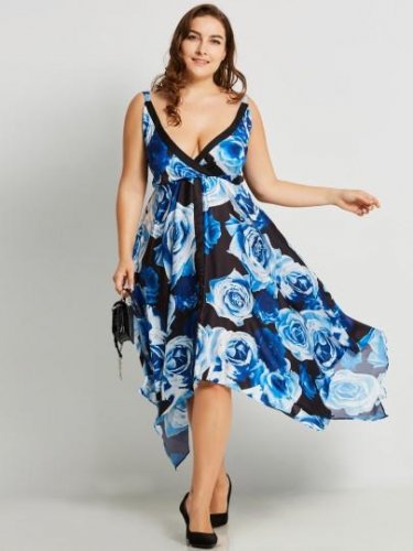 Plus Size Asym Chiffon Women\'s Maxi Dress
