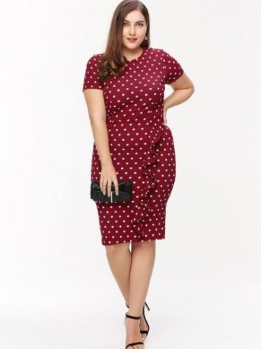 Plus Size Polka Dots Women\'s Sheath Dress