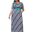 Plus Size Striped Lapel Women\'s Maxi Dress