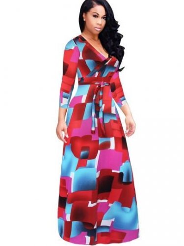 Plus Size V Neck Women\'s Maxi Dress