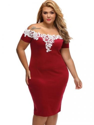 Plus Size Slash Neck Floral Backless Women\'s Bodycon Dress